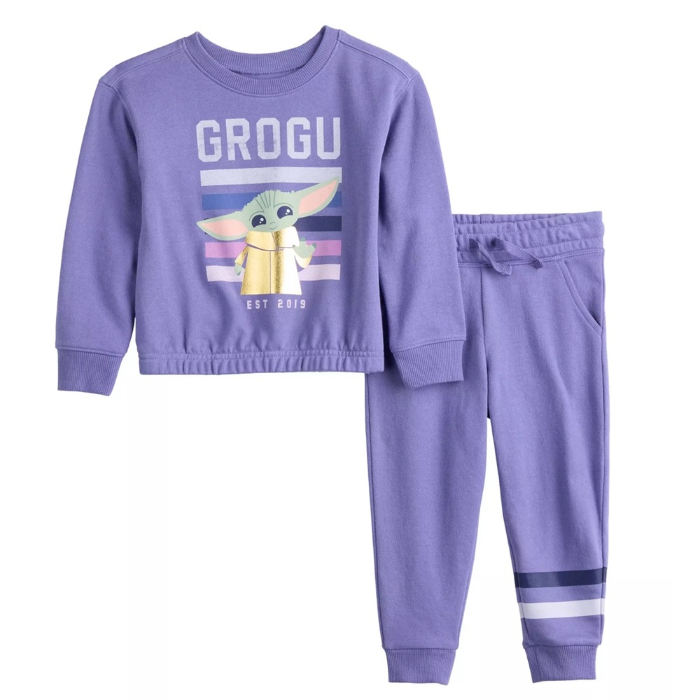 Disney's Girls Sz 4 Star Wars Grogu AKA Baby Yoda Top & Jogger Set Purple NWT